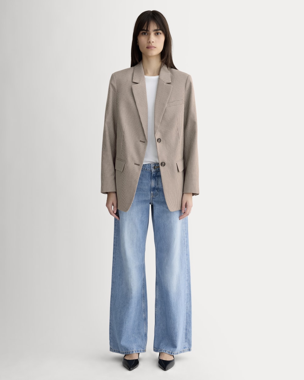 The Oversized Blazer in Buttersmooth | Deep Taupe Mini Gingham