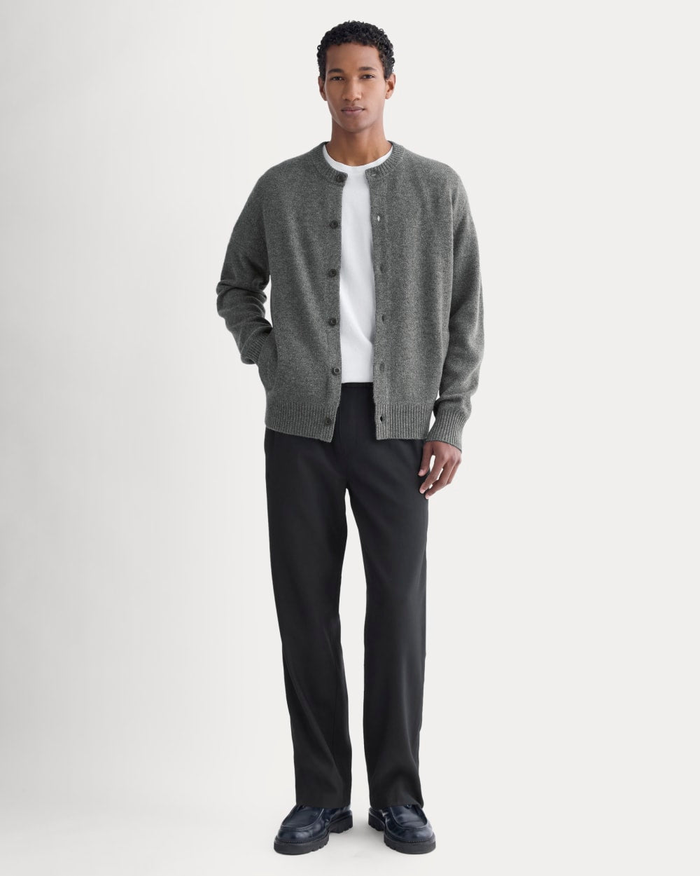 Luxe Merino Crew Cardigan | Heathered Charcoal