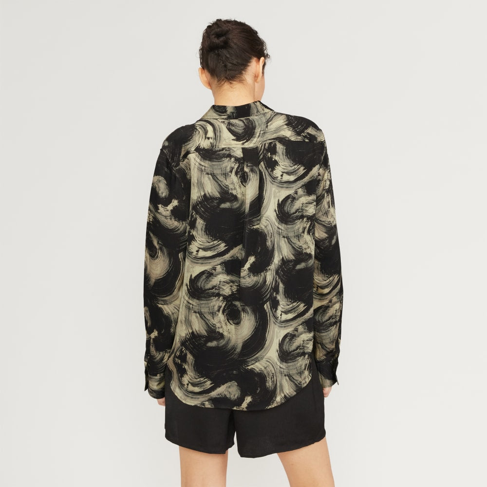 The Satin Relaxed Shirt | Pale Yellow / Black