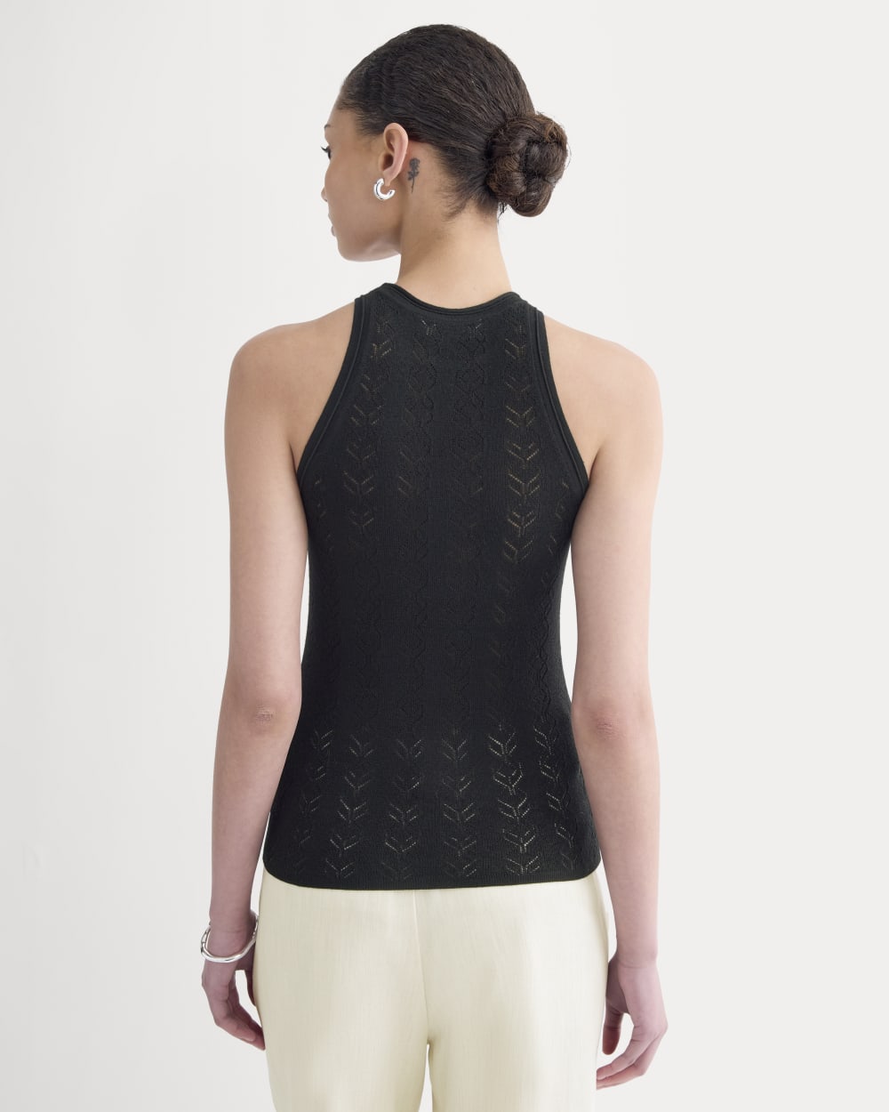 The Pointelle Racerback Tank in Ultrafine Merino | Black