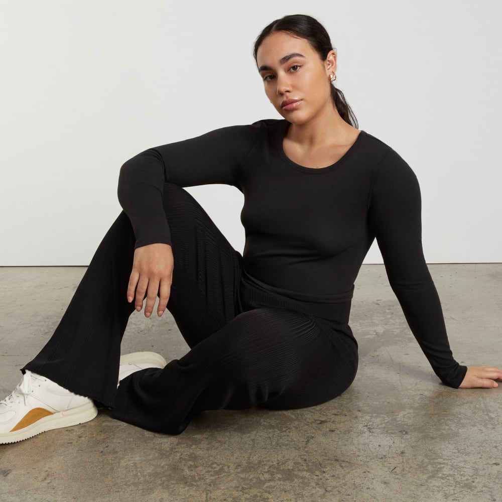The Pima Micro-Rib Cropped Long-Sleeve Crew | Black