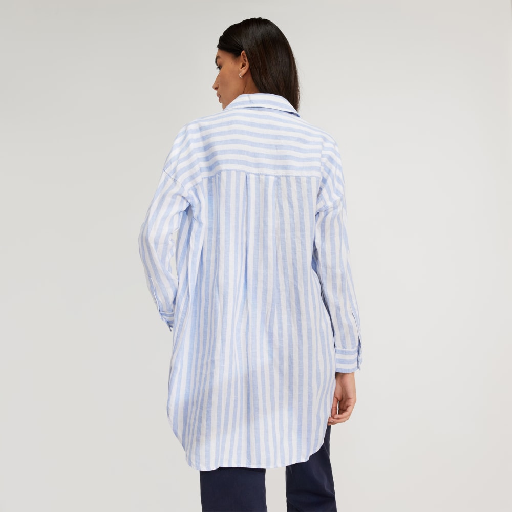The Way-Long Linen Shirt | Blue / White