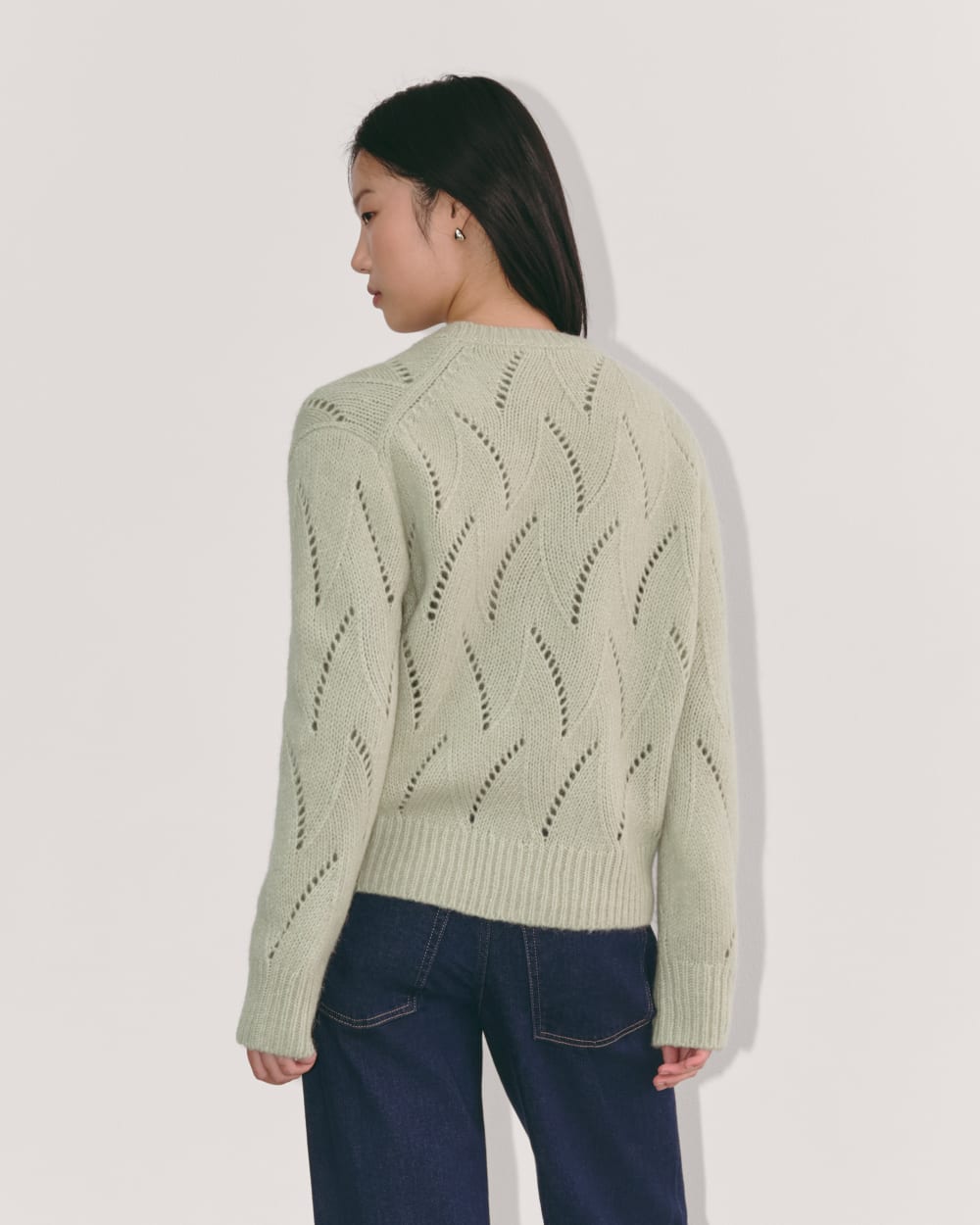 The Pointelle Sweater in Cloud | Seagrass