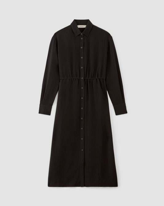 The Mini Jacquard Stripe Shirt Dress | Black