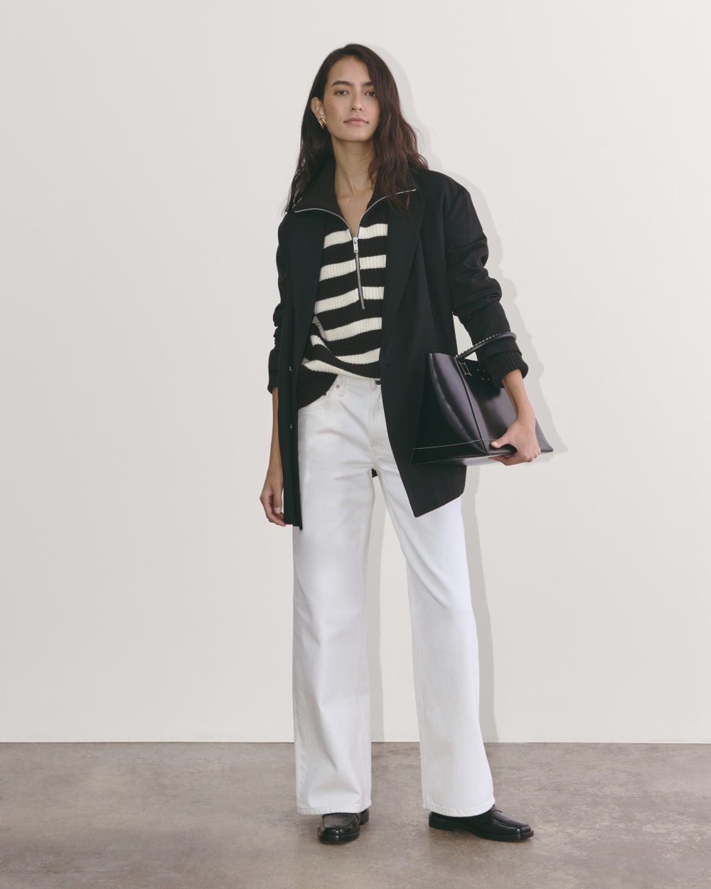 The Half-Zip Sweater in Luxe Merino | Black / Bone