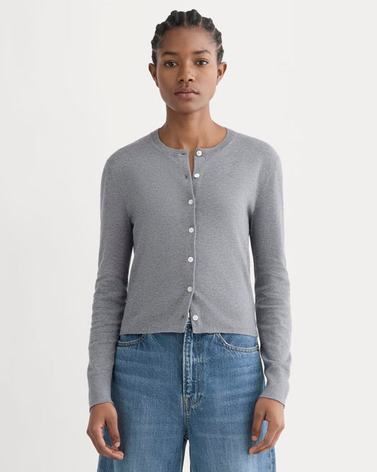 The Cropped Cardigan in Cotton Cashmere | Heather Charcoal