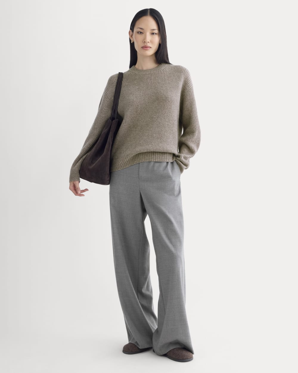 The Cocoon Crew in Wool Cashmere | Light Heathered Taupe