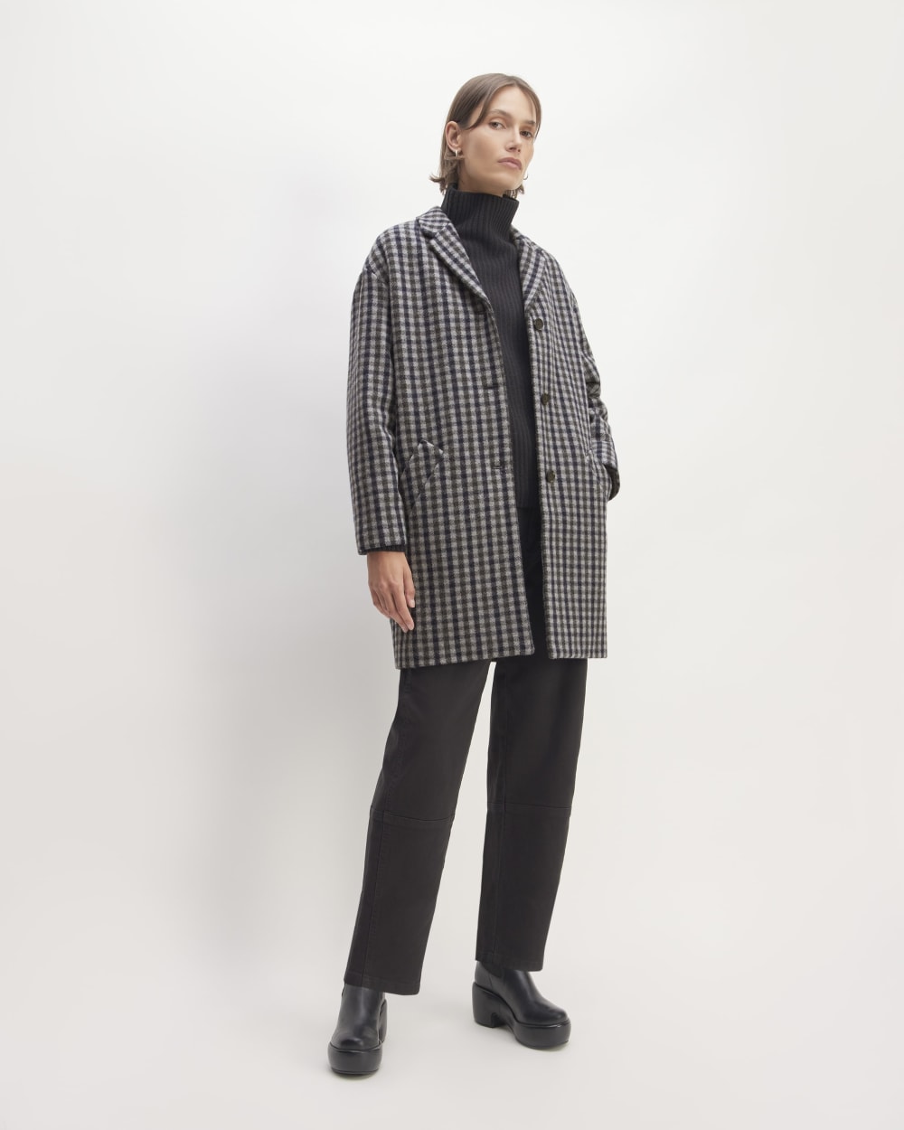 The Italian ReWool® Cocoon Coat | Grey / Charcoal / Navy Check