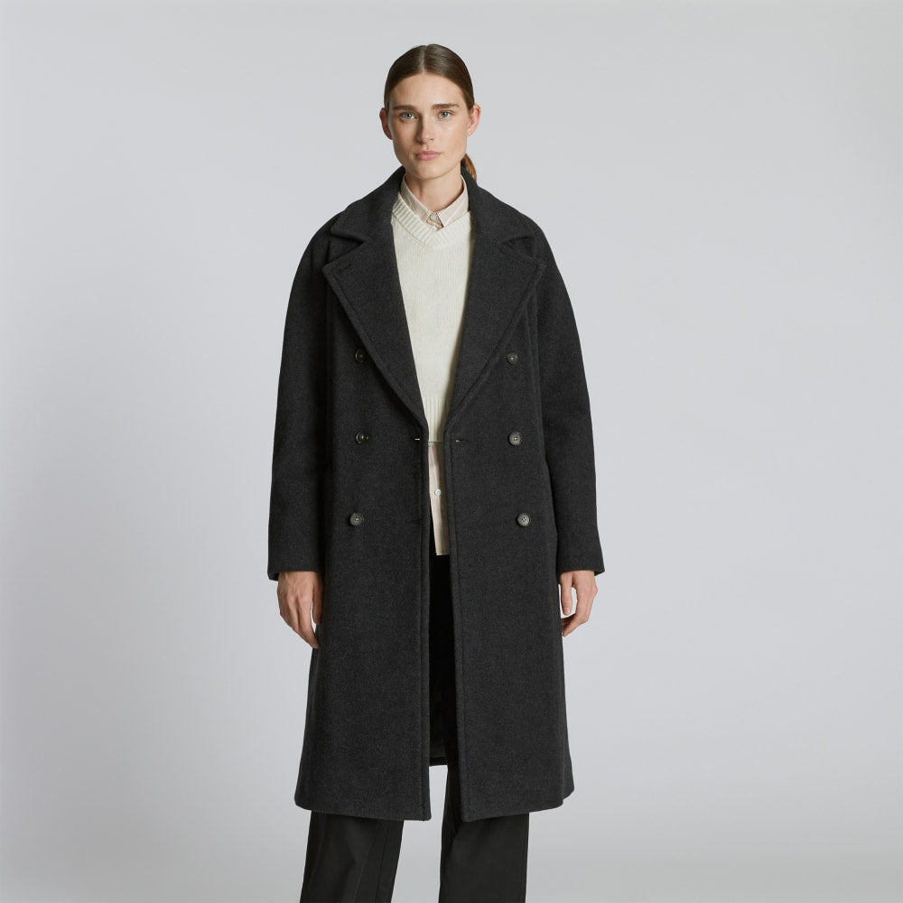 The Italian ReWool® Long Peacoat | Heathered Black