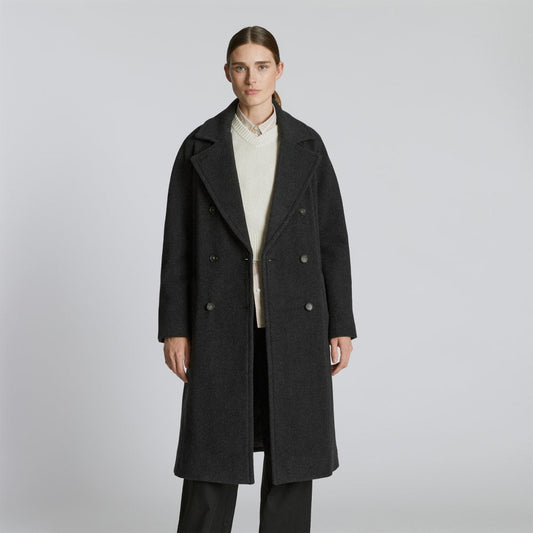 The Italian ReWool® Long Peacoat | Heathered Black