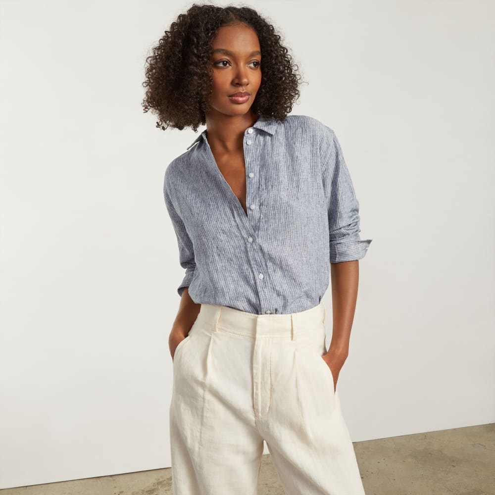 The Must-Have Shirt in Linen | Blue Pinstripe