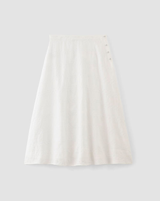 The Linen Eyelet Midi Skirt | White Eyelet