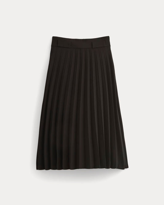 Pleated Crepe Midi Skirt | Black