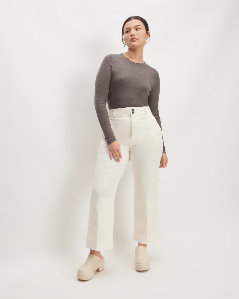 The Long-Sleeve Sweater Tee in Ultrasoft Merino | Heather Cocoa
