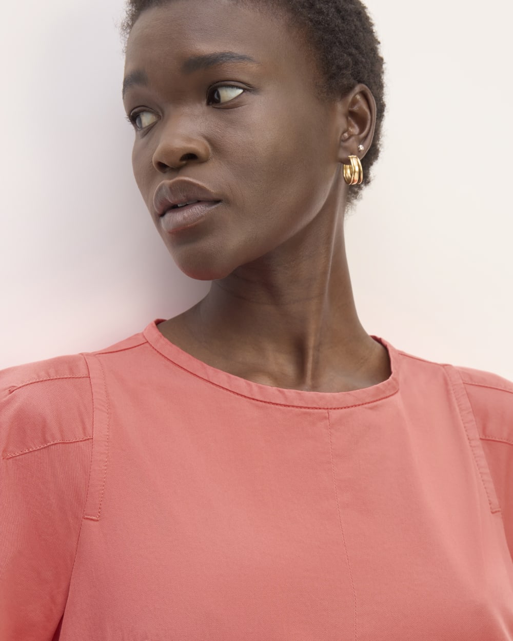 The Short-Sleeve Puff Midi Dress | Coral