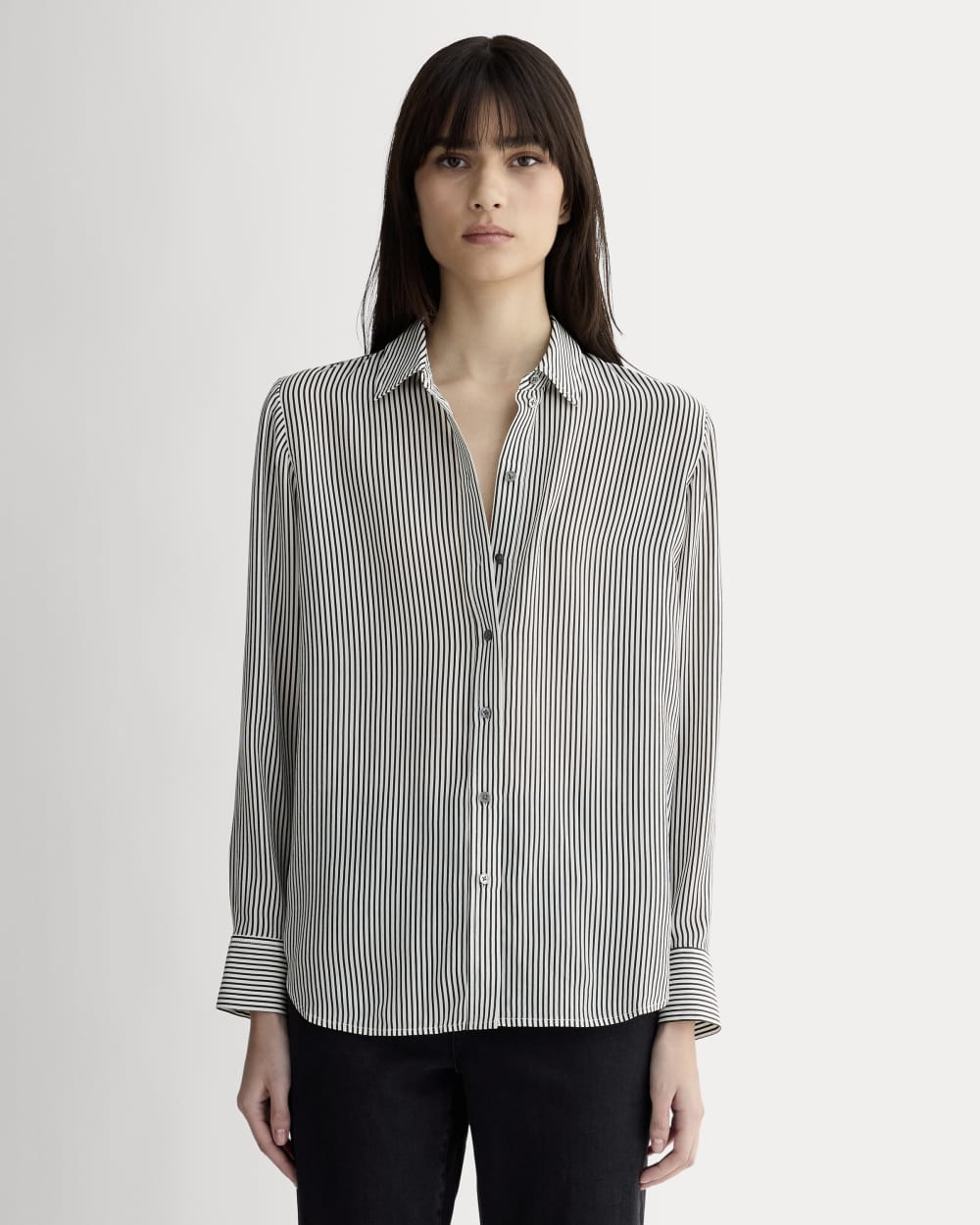 The Must-Have Shirt in Washable Silk | Black Micro Stripe