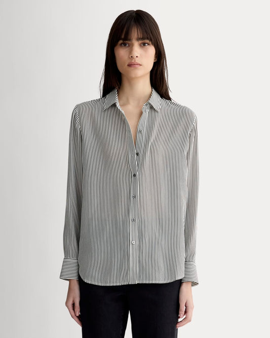 The Must-Have Shirt in Washable Silk | Black Micro Stripe