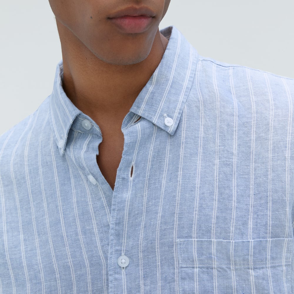 The Classic Short-Sleeve Shirt in Linen | Blue / White
