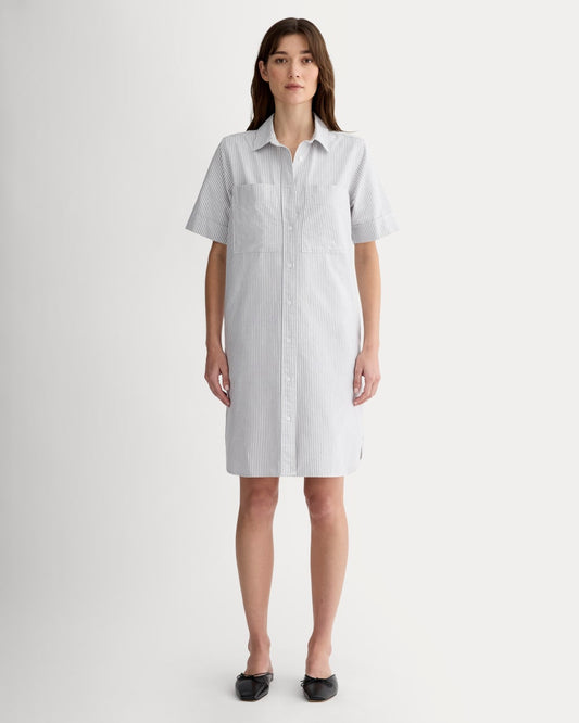 The Oxford Short-Sleeve Shirt Dress | Charcoal / White