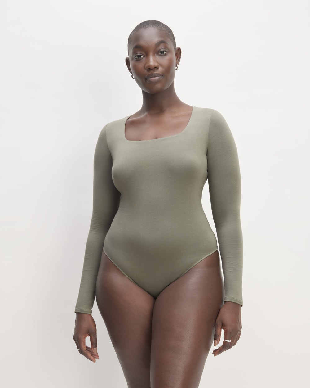 The Long-Sleeve Supima® Square-Neck Bodysuit | Dark Sage | Thong