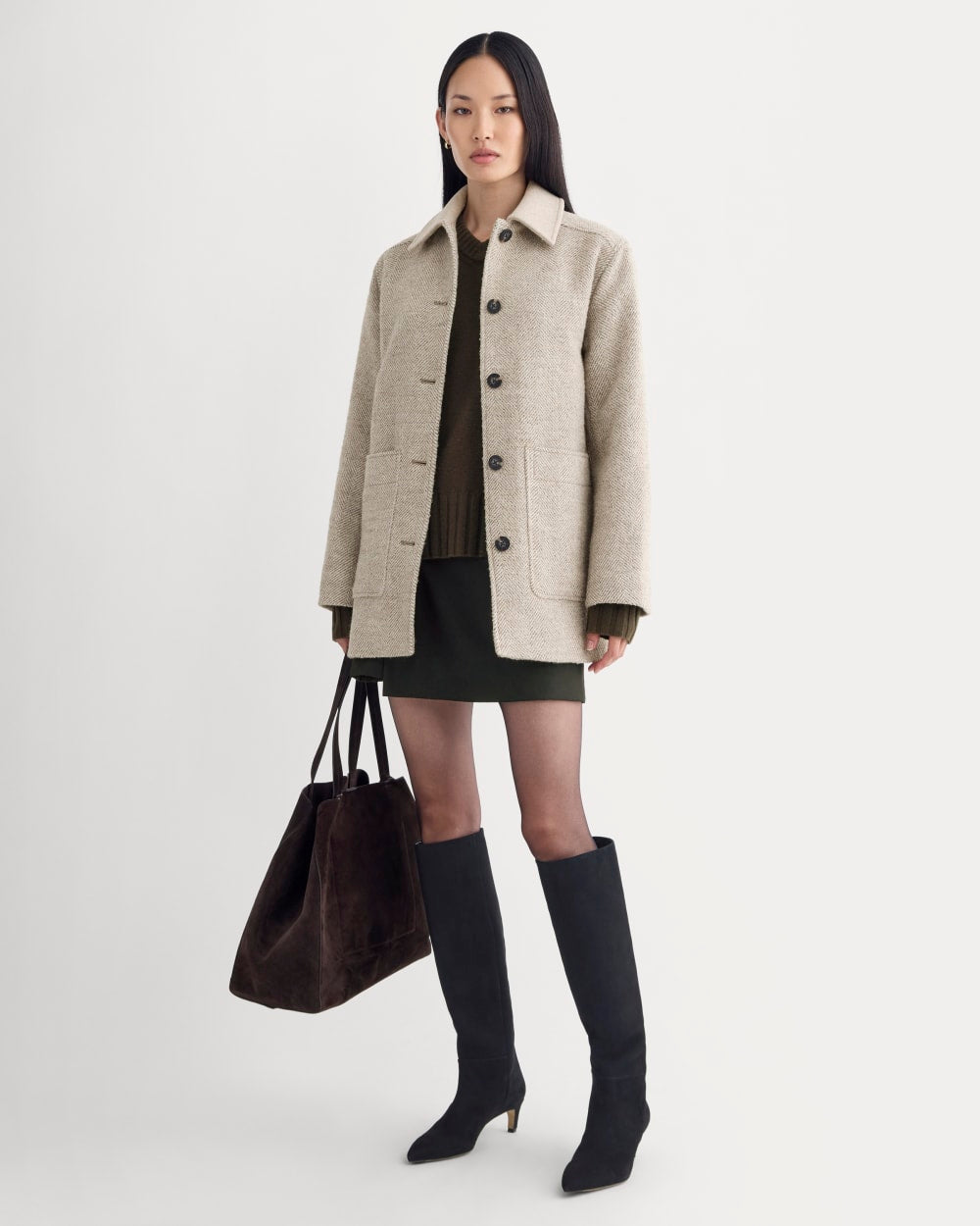 Italian Car Coat | Taupe Herringbone