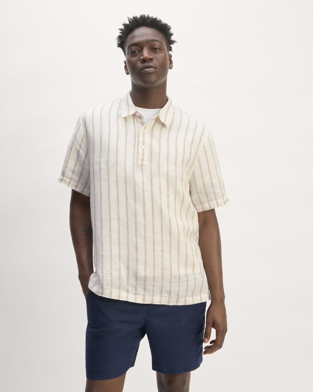 The Linen Short-Sleeve Popover Shirt | Bone / Cornstalk