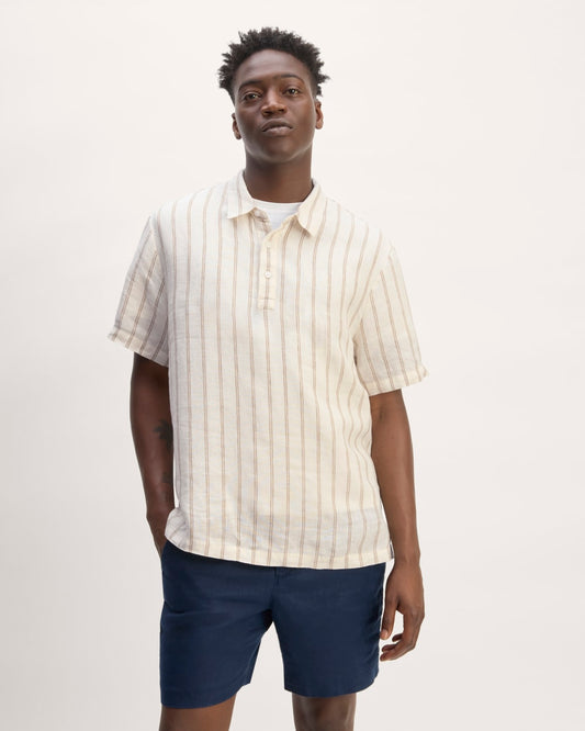 The Linen Short-Sleeve Popover Shirt | Bone / Cornstalk