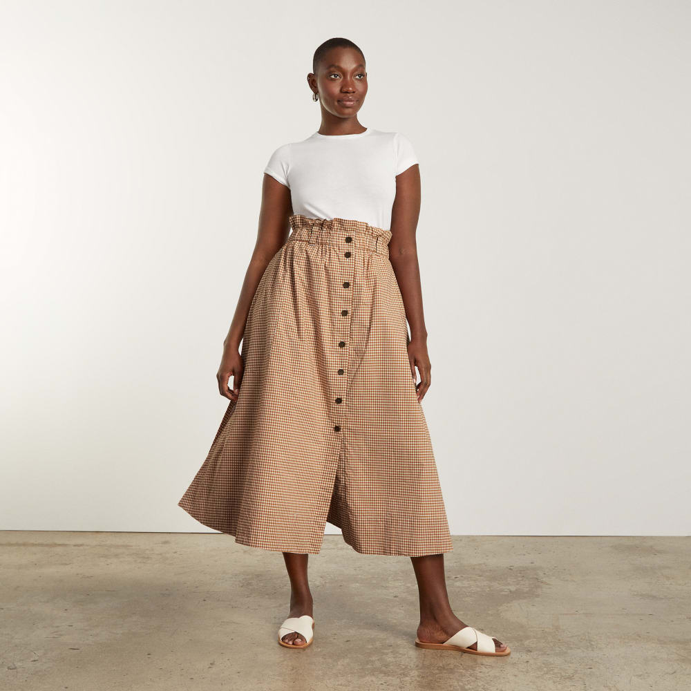 The Easy Button-Front Skirt | Burnt Orange Gingham