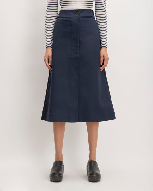The Structured Cotton A-Line Skirt | Navy