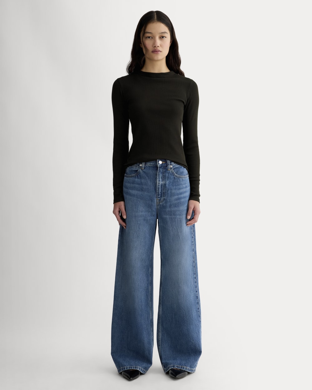 The Luxe Rib Funnel-Neck Tee | Black