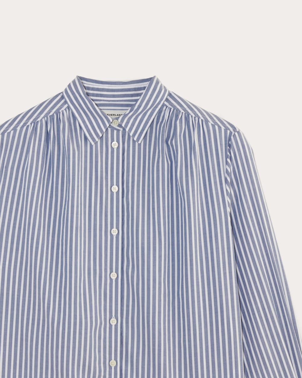 The Gathered Shirt in Silky Cotton | Bone / Mazarine Blue