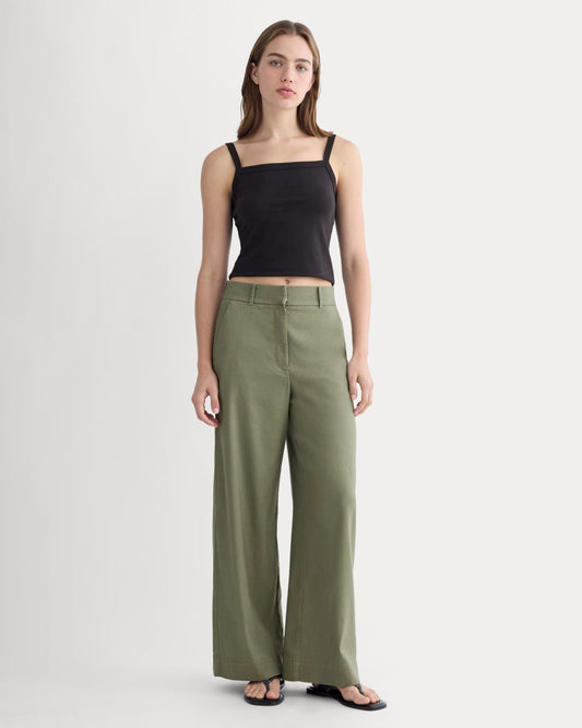The Wide-Leg Pant in Stretch Linen | Lichen Green