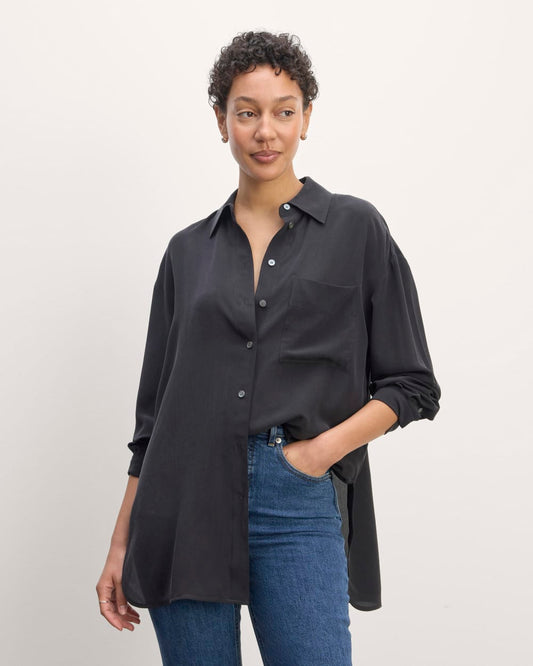 The Boyfriend Shirt in Washable Silk | Black