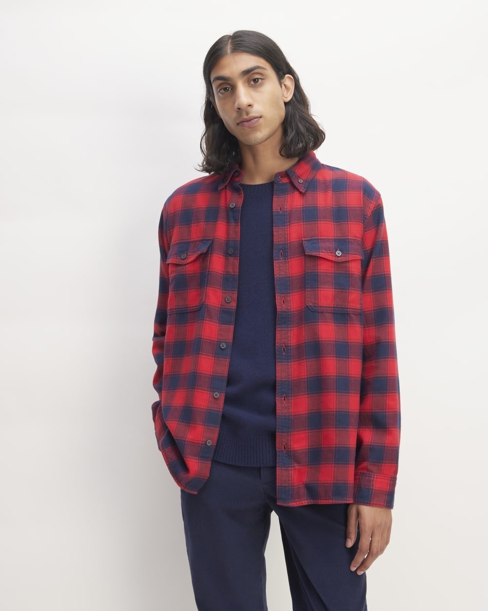 The Brushed Flannel Shirt | Haute Red / Bellwether Blue