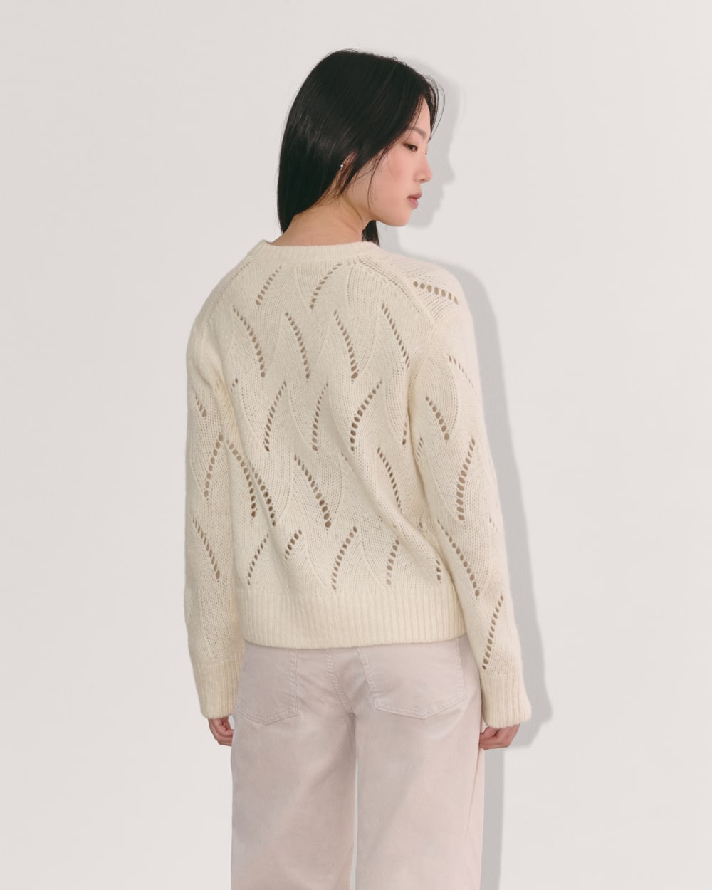 The Pointelle Sweater in Cloud | Bone