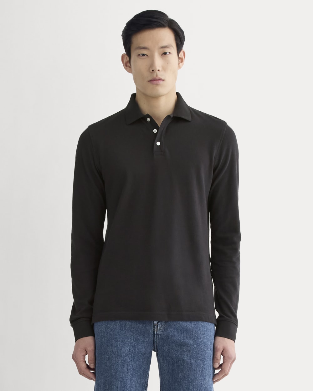 The Long-Sleeve Pique Polo | Black