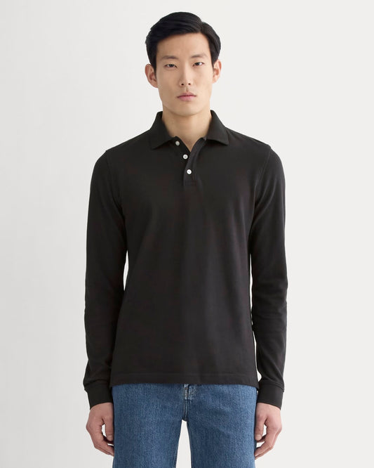 The Long-Sleeve Pique Polo | Black