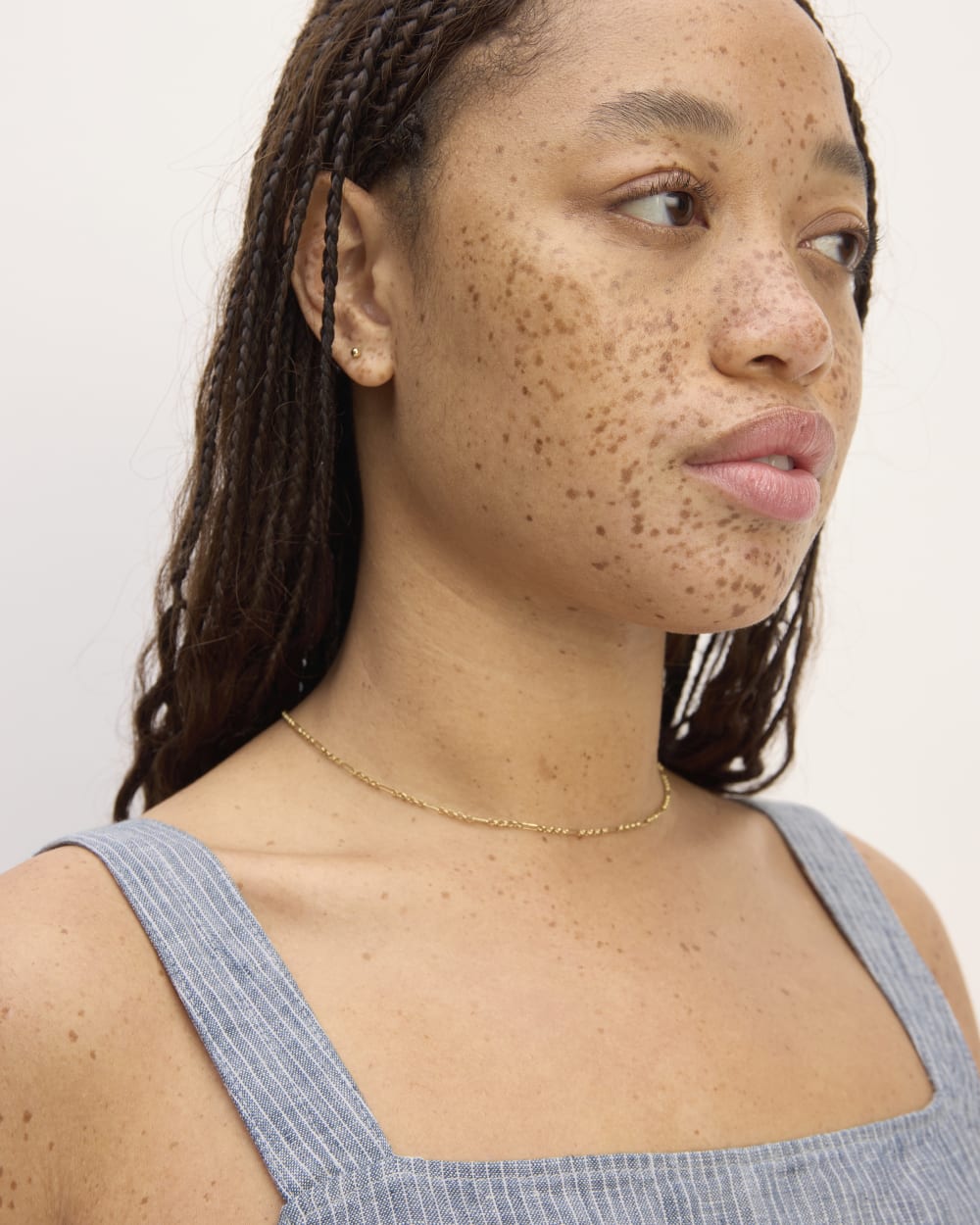 The Linen Side-Button Jumpsuit | White / Blue