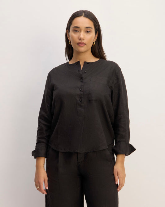 The Popover Shirt in Linen | Black