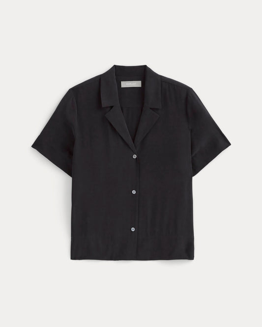 The Notch Shirt in Washable Silk | Black