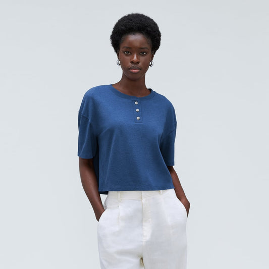 The Vintage Henley Hemp Tee | Deep Blue