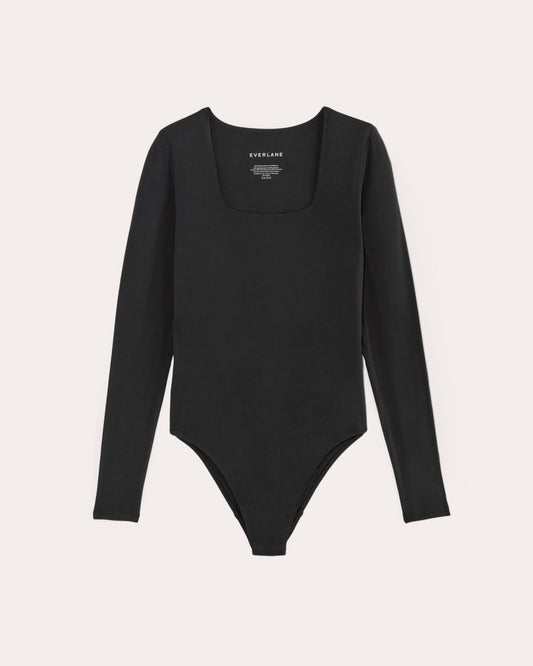 The Long-Sleeve Supima® Square-Neck Bodysuit | Black | Bikini