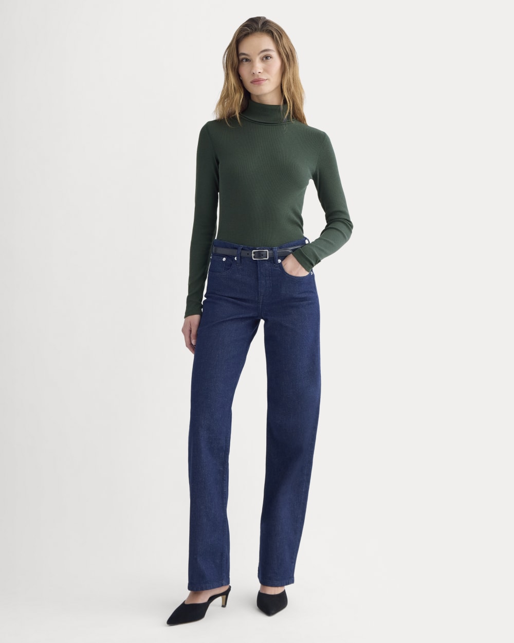 The Luxe Rib Turtleneck | Heathered Dark Sea