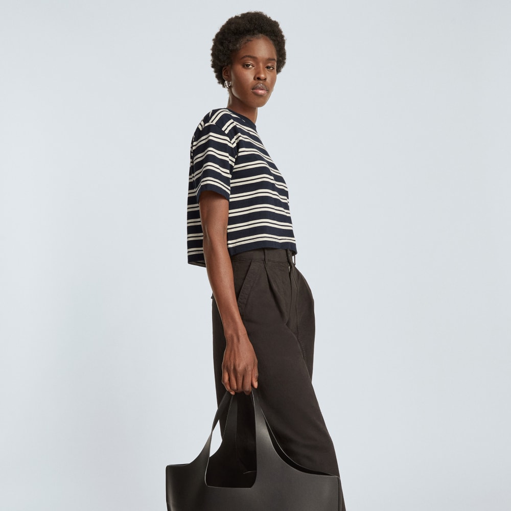 The Organic Cotton Cropped Tee | Navy / Tan