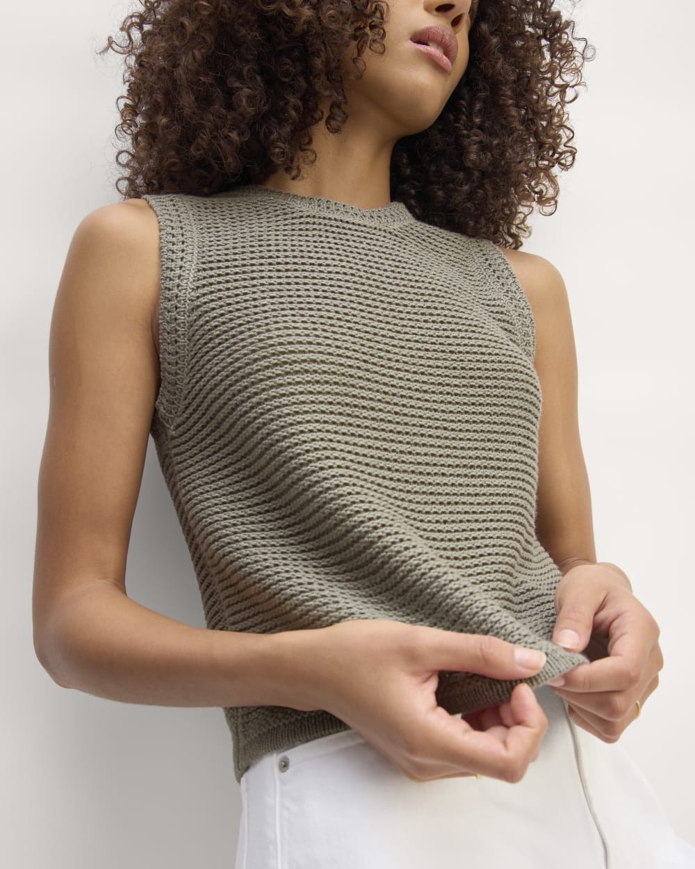 The Organic Cotton Open-Stitch Tank | Sage Green