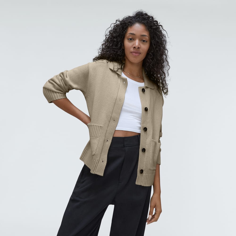 The Cotton Chore Sweater Jacket | Trench Coat Khaki