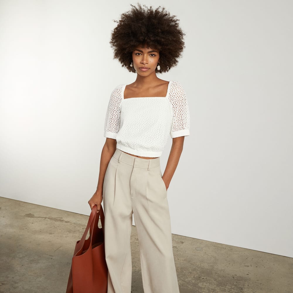 The Eyelet Puff Sleeve Top | White