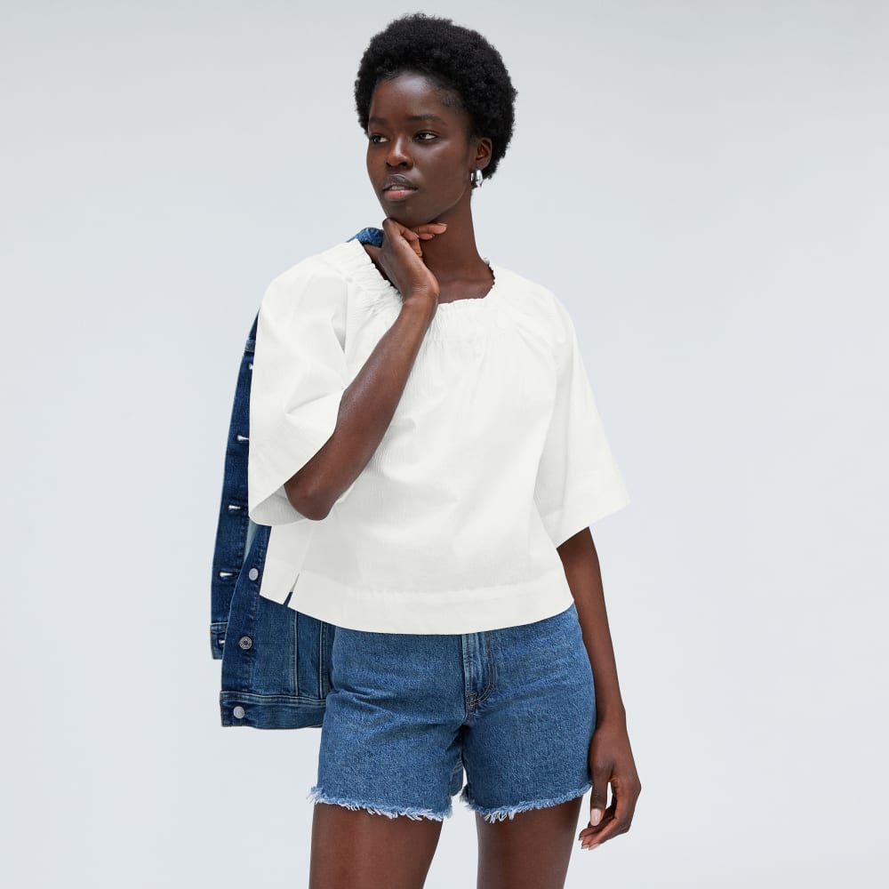 The Seersucker Gathered Tee | White