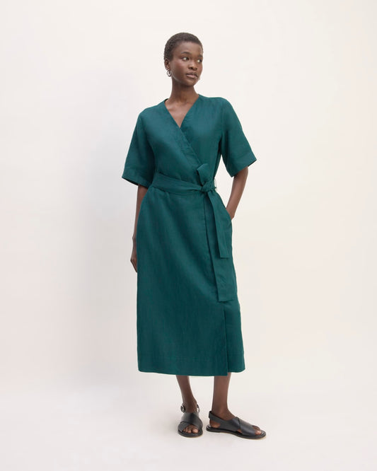The Wrap Dress in Linen | Dark Sea