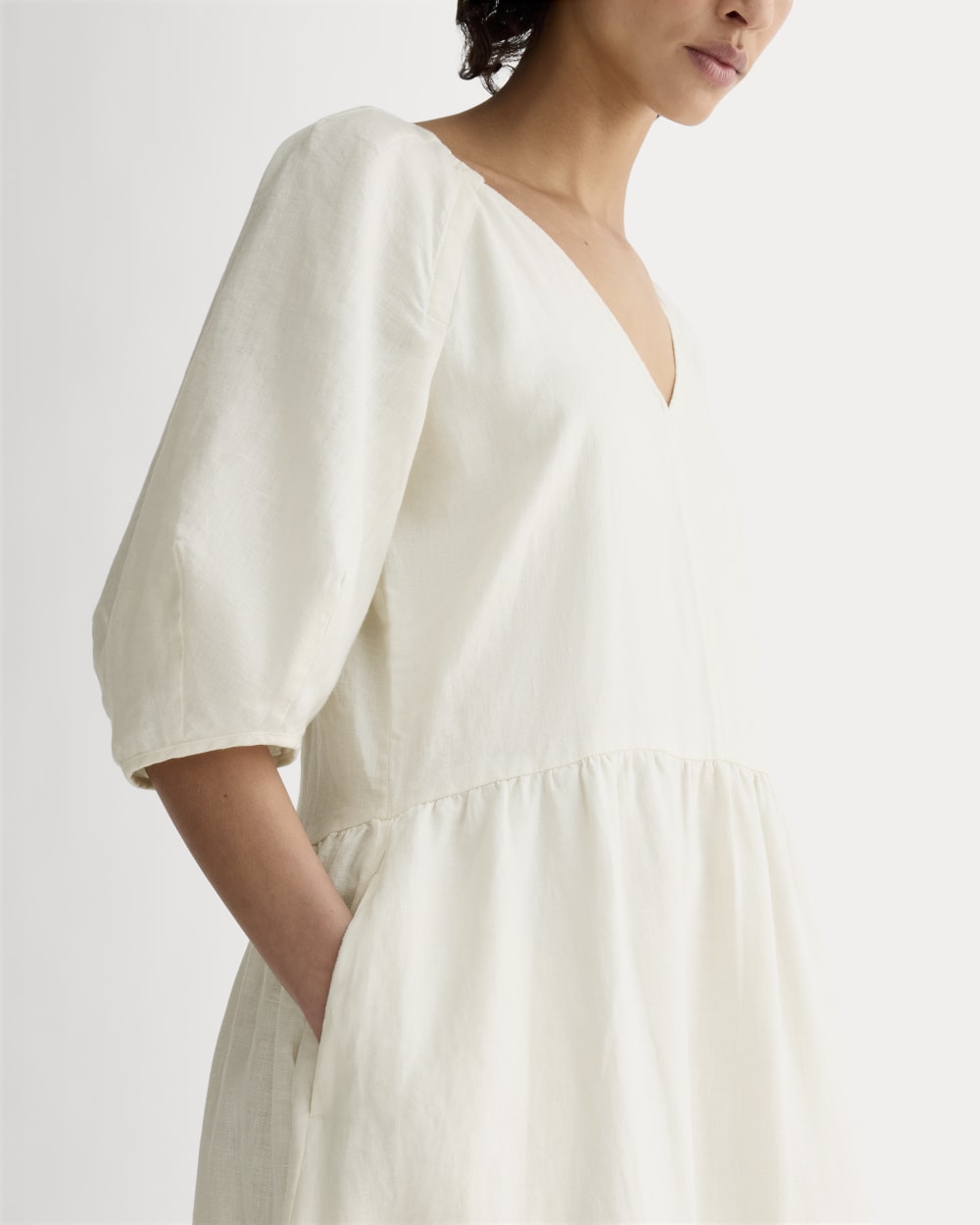 The Linen Oversized Puff-Sleeve Dress | Bone